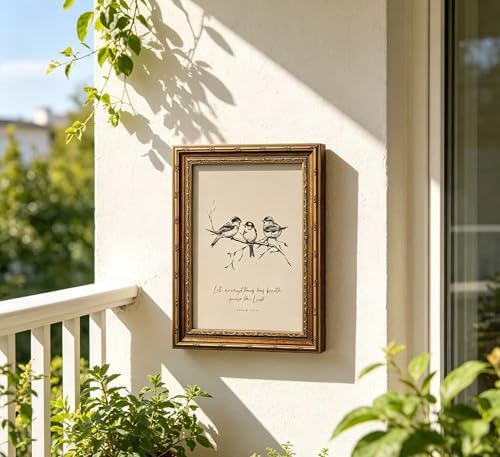 Vintage Gold Framed Christian Bird Wall art, Bible Verse Sketch Canvas Print - Image 2