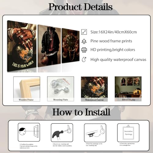 Framed African American Wall Art Set of 3, Trendy Black Men Canvas Wall Decor - Image 5