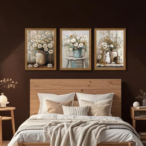 DUWQU Triptych Rustic Farmhouse Daisy Framed Canvas Wall Art 16x24 inch x3 - Image 5