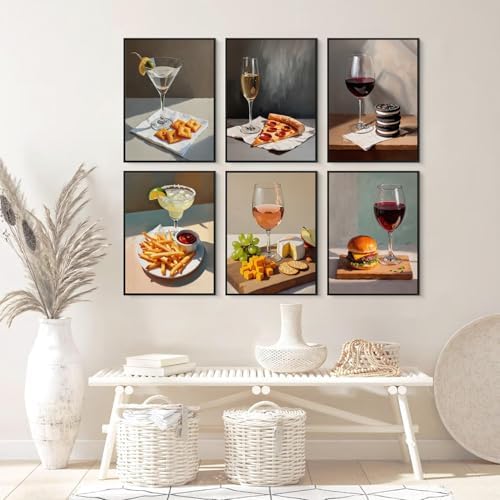 Set of 6 Quirky Cocktail Poster Martini and Cheese Crackers Cocktail Posters - Image 3