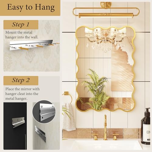 Kelly Miller 22x32 Gold Scalloped Mirror, Wavy Edge Decorative Wall Mirror - Image 5