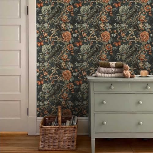 18"x236" Gothic Dark Vintage Flower Birds Peel and Stick Self Adhesive - Image 5