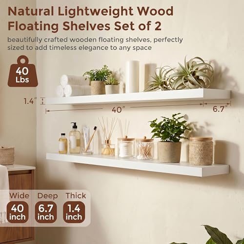 fuqing 40 Inch Floating Shelves, 6.7 Inch Deep White Wall Shelves Set of 2 - Image 3