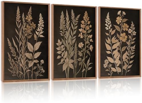 HLNIUC Vintage Botanical Fern Framed Canvas Wall Art Set, Modern Farmhouse Art by HLNIUC