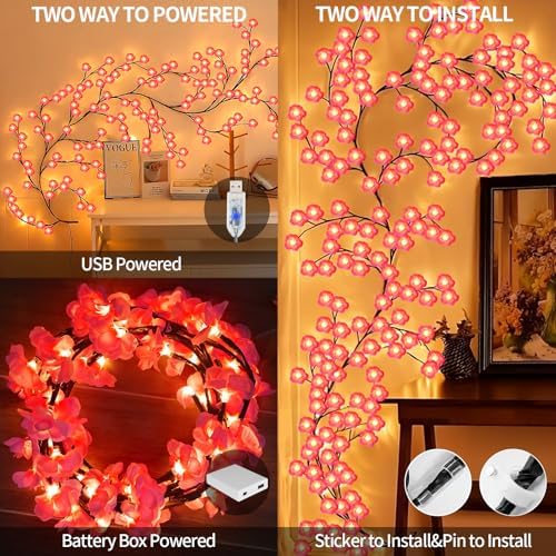 6FT 144LED Cherry Blossom LED Branch Vine String Lights, Wall Decor - Image 5