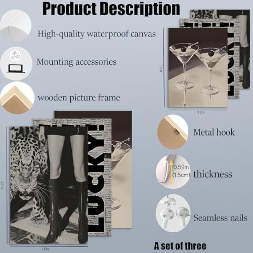 Trendy Leopard Canvas Wall Art Set of 3, Fashion Leopard, LUCKY Typography Wall - Image 3