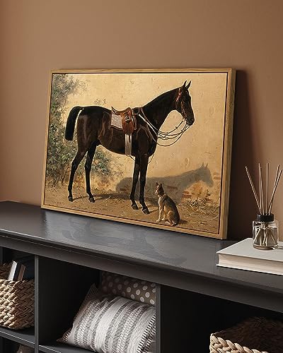 ARPEOTCY Framed Canvas Horse Wall Art, Classical Horse and Dog Art Print - Image 4