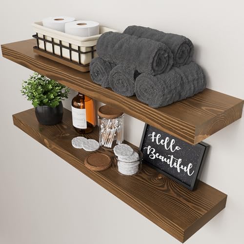 Solid Wood Floating Shelves for Wall 30 Inches Long, Walnut Wooden Shelf by BAOBABWORKSHOP