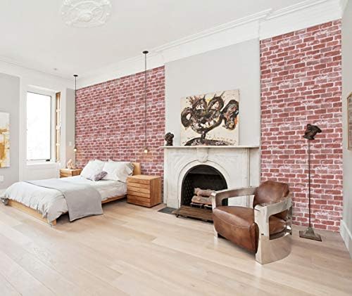 Timeet Red Faux Brick Wallpaper Peel and Stick Wallpaper 17.7" x 78.7" Self - Image 4