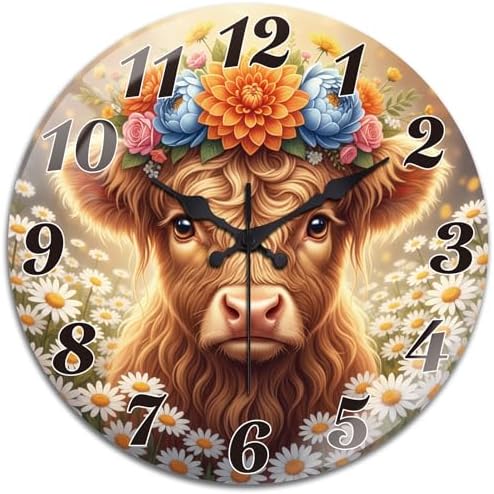 peacoblue Highland Cattle Wall Clocks Battery Operated by PEACOBLUE