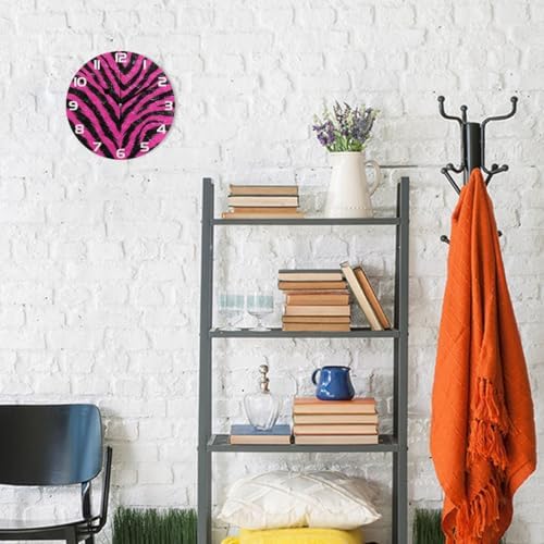 ABLINK Hipster Pink Black Zebra Fur Round Wall Clock, Silent Non Ticking Oil - Image 4
