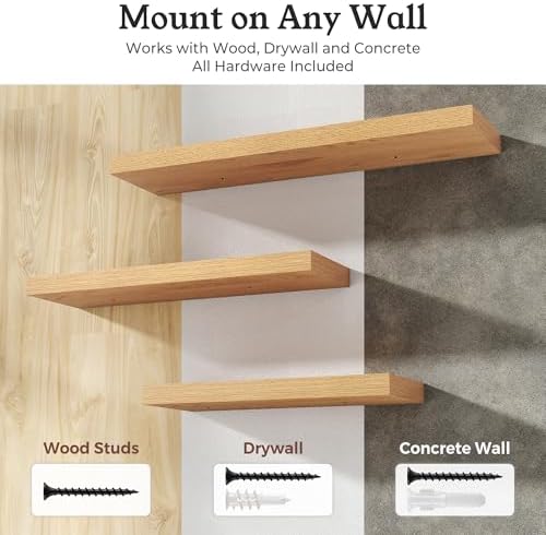 24" Natural Oak Color Floating Shelves Wood Wall Shelf - Image 6