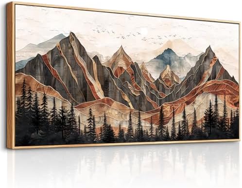 XIGUANGART Framed Boho Landscape Large Wall Art, Abstract Sun Mountain Canvas - Image 2
