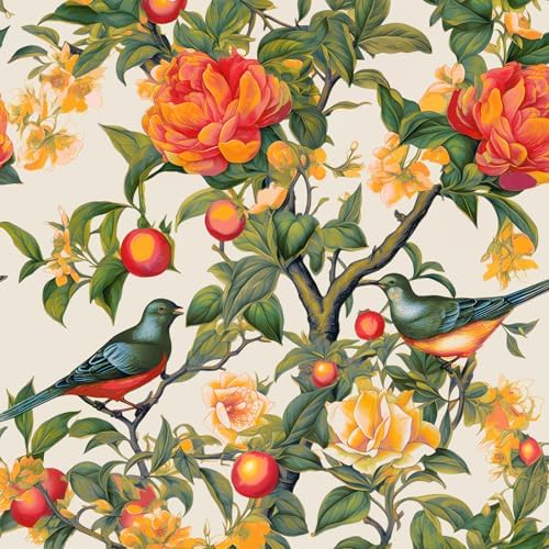Danodoi Orange Vintage Bird and Stick Wallpaper 17.5" x 393" by DANODOI