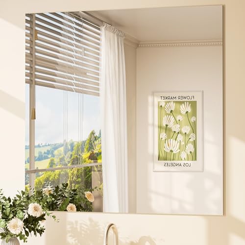 TETOTE Frameless Mirror 36" x 36" Square Tempered Vanity Mirror by TETOTE