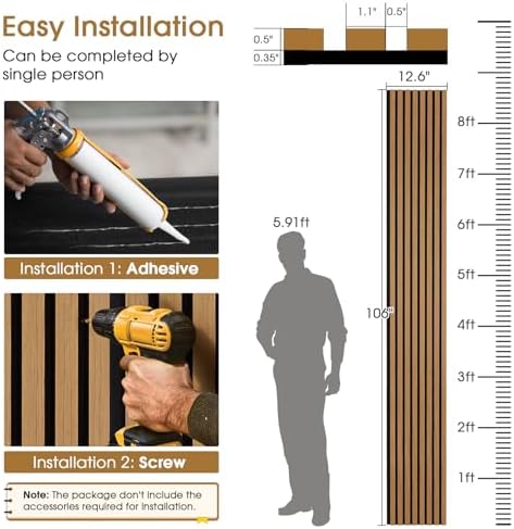 Acoustic Wood Slat Panels 2 Pack 106" x 12.6", Soundproof Wooden Wall Panels - Image 4