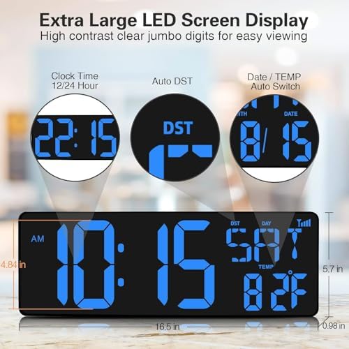 XREXS 16.5 in Large Digital Wall Clock WiFi Sync - Image 2