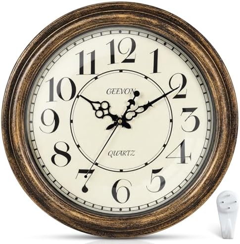 Geevon Vintage Wall Clock, Silent 18" Non Ticking Retro Round Clock Quartz by GEEVON