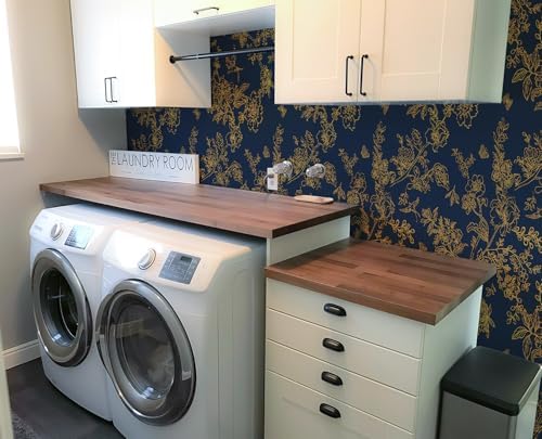 Froluya Dark Blue Peel and Stick Wallpaper Vintage Floral 17.7in×393.7in - Image 6