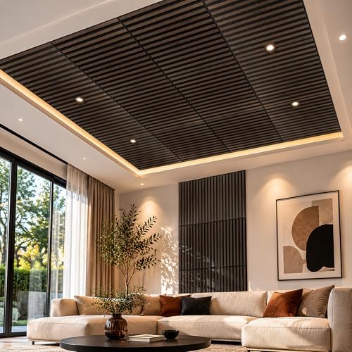 Art3d 6-Pack Acoustic Wood Slat Panel & Ceiling Tile, 2 x 2 ft - Image 2