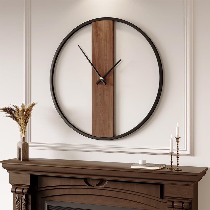 Cuspin 30 Inch Large Wall Clock Modern Rustic Walnut Dial Decorative Clock by Cuspin