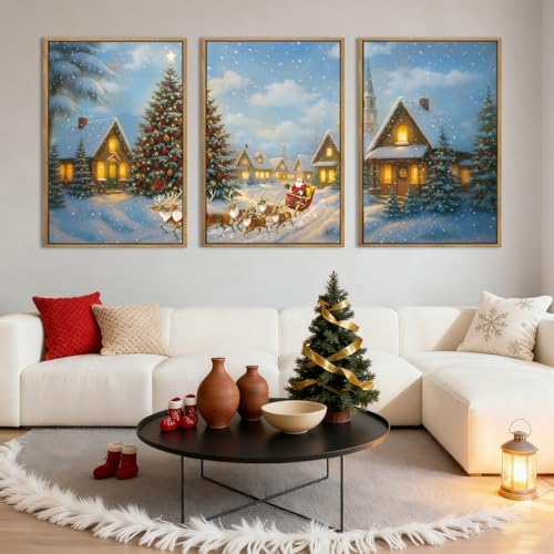 BINCUE Christmas Wall Art Framed Santa Claus Wall Art Decor Santa Winter Wall by BINCUE