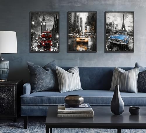 JWDXNOOK 3Pcs Color Car Canvas Prints Wall Art Unframed 12x16 inches - Image 2