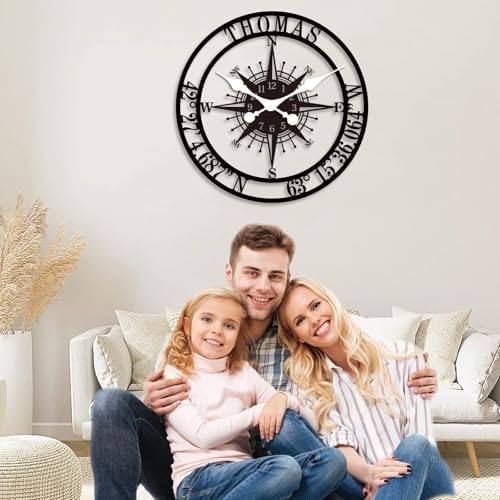 Personalized Metal Wall Clock Custom Compass Clock - Image 2