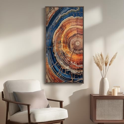 Framed Vertical Vintage Rustic Tree Ring Wall Art - Image 2