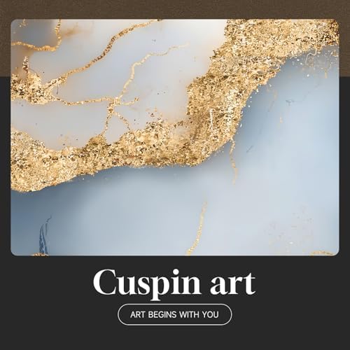 Large Framed Blue Gold White Abstract Wall Art - Image 7