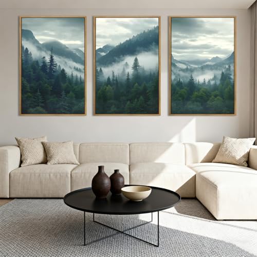 IARTTOP Large Misty Mountain Framed Wall Art 16x24 inch Green Foggy Forest - Image 5