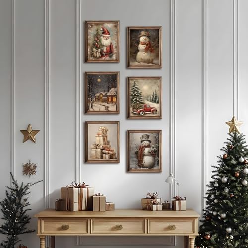 Vintage Christmas Canvas Wall Art Set of 9, Santa Claus Xmas Tree Snow Scene - Image 7