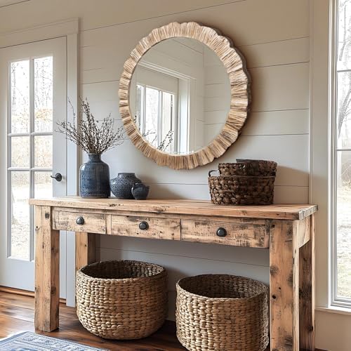 35" Large Round Wood Mirror, Rustic Wall Mirror - Image 2