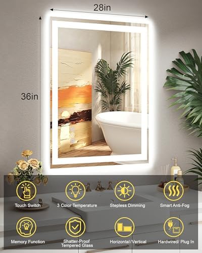 28x36 LED Bathroom Mirror, Separate Front and Back Lights - Image 6