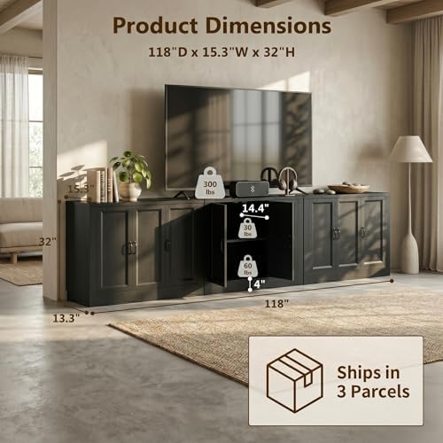 117" Modular Buffet Sideboard Cabinet Set of 3, Extra Long Coffee Bar Storage - Image 2