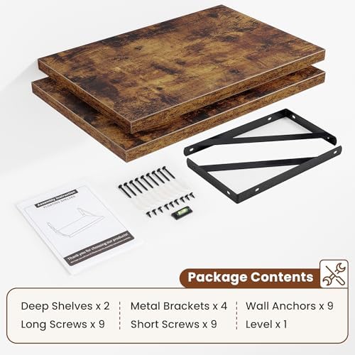 Deep Wall Shelves 16"W x 12"D Engineered Wood Floating Shelves - Image 5