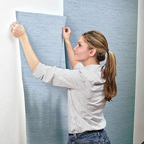 York Wallcoverings Nautical Living Faded Denim Blue Grasscloth Wallpaper - Image 5