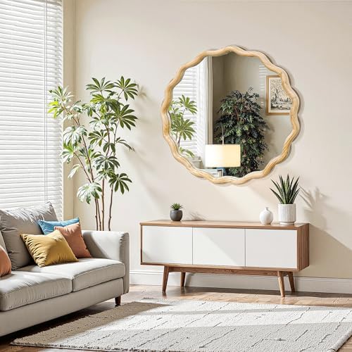 Round Wood Wavy Mirror for Wall - Image 5