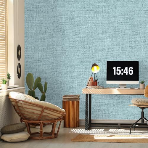 Teal Wallpaper Grasscloth Peel and Stick Wallpaper 17.7in x 197in - Image 4