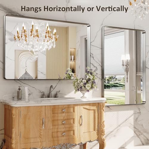 LOAAO 48X32 Inch Brushed Nickel Bathroom Mirror - Image 4