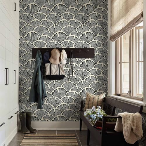 Vintage Peel and Stick Wallpaper Beige Black Wallpaper Farmhouse Cottage Leaf - Image 2