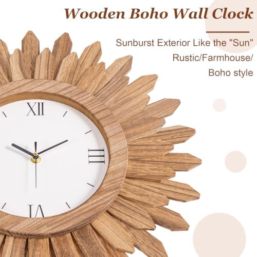 Honiway 18 Inch Large Wall Clocks Battery Operated Silent Rustic Wood Boho - Image 6