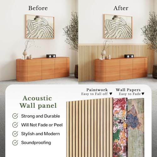 MISSDAY Wood Slat Acoustic Wall Panels, 4 Packs 94.5" x 12.6" Oak Soundproof - Image 4