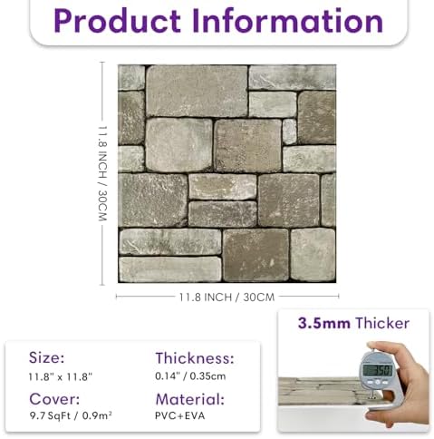 3D Peel and Stick Faux Stone Wall Panels 11.8" x 11.8" 10-Pack - Image 2