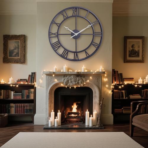 18.5 Inch Slate Gray Metal Round Roman Numerals Large Wall Clock - Image 3