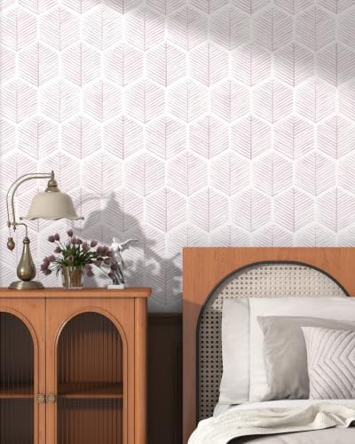 OSECAGE Geometric Peel and Stick Wallpaper Pink Contact Paper 17.3''×591'' - Image 4