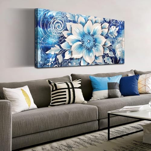 Xxliren Large Blue Flower Picture Framed Canvas Wall Art 40 x 20 Inch - Image 2