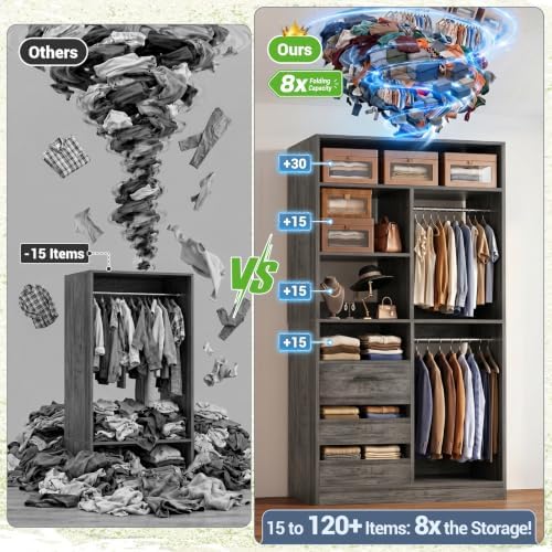 iSunirm 3FT Closet System with 6 Shelves, Wood Walk-in Closet with Closed & 2 - Image 3