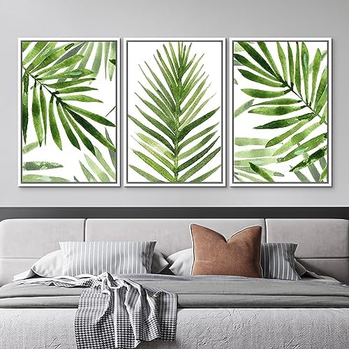 MUDECOR Framed Canvas Print Wall Art Green Tropical Palm Leaf Prints, - Image 2