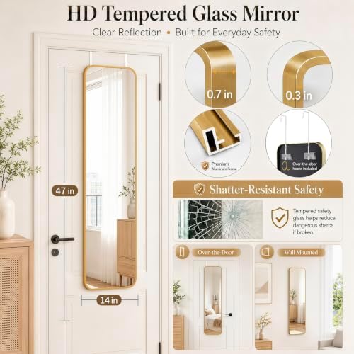 SCWF-GZ 47x14 Full Length Mirror Over the Door Hang or Wall Mounted Gold - Image 2